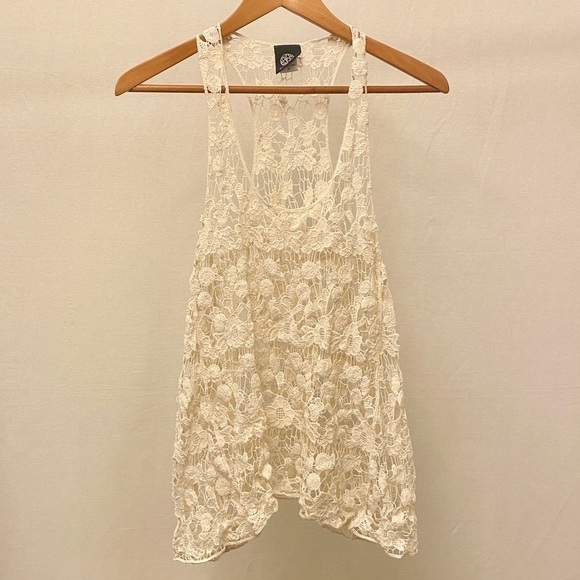 Bobeau Crochet Tank Top Cream Ivory Floral Cover Up Loose Fit Relaxed Sz Medium - Picture 7 of 8